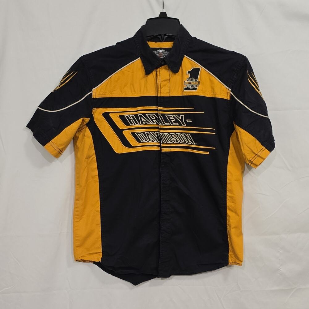 Harley-Davidson Genuine MotorClothes Men's M Black Yellow Button Up Shirt